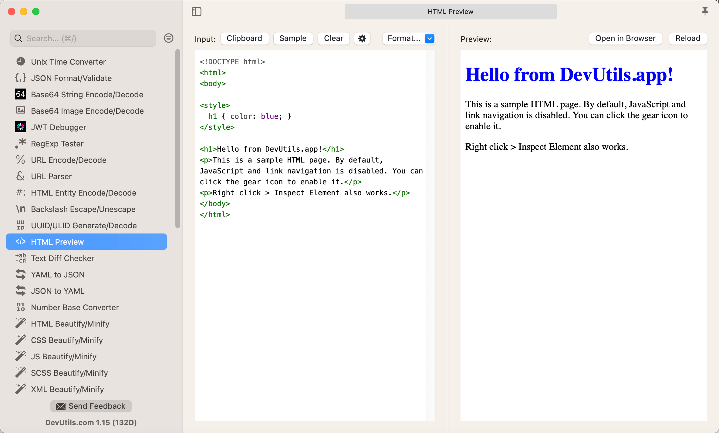 HTML Preview macOS app