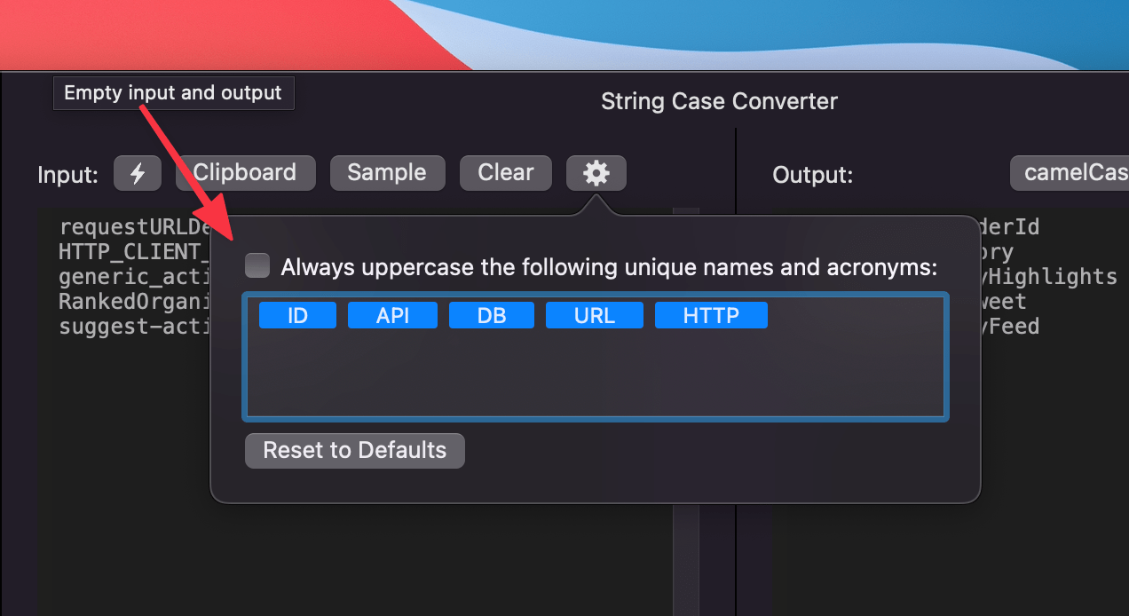 DevUtils.app: String Case Converter Settings